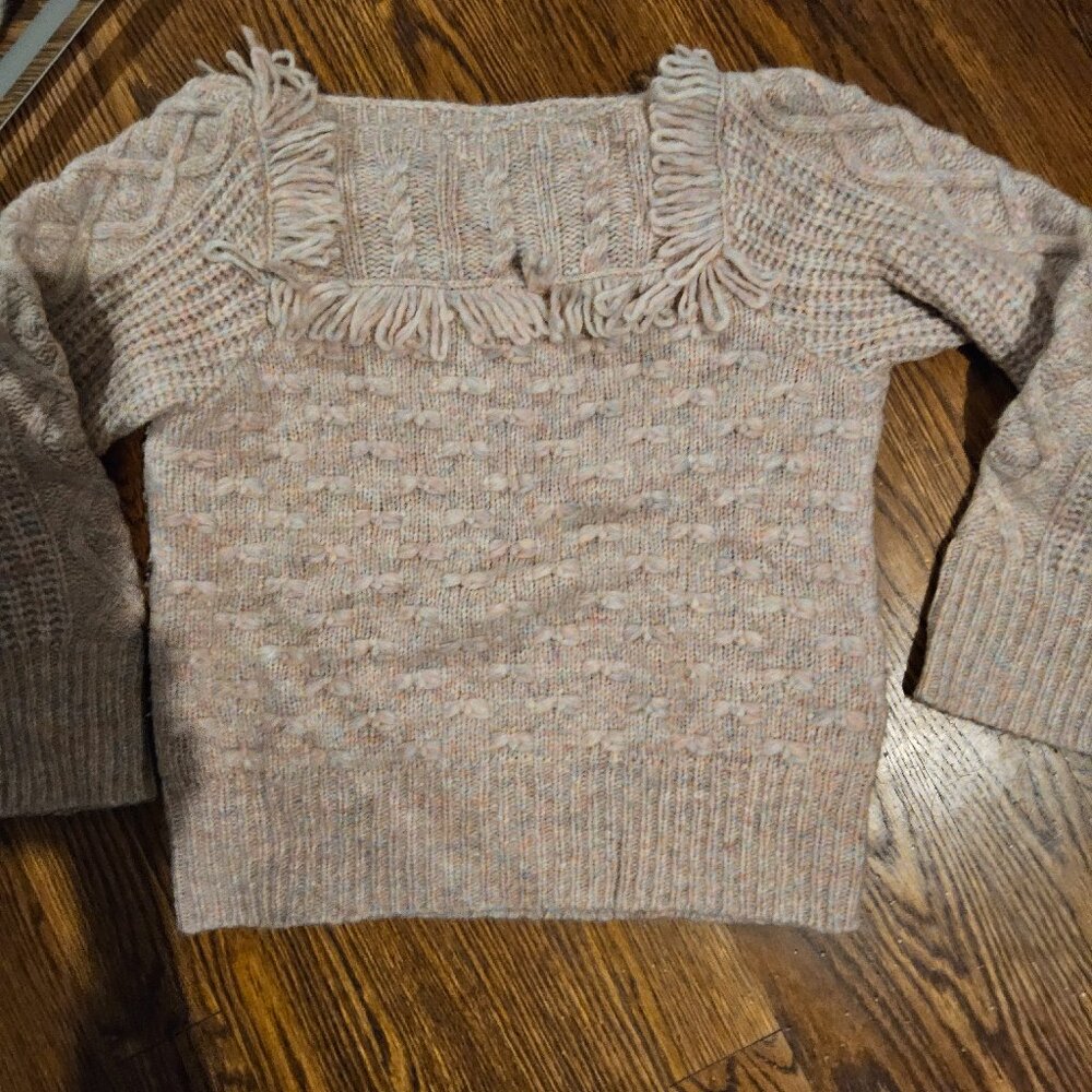 Loveshackfancy pink fringe sweater size M